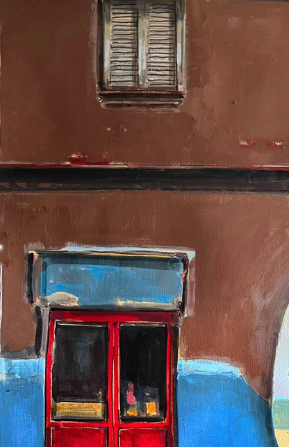 Vibrant red double door by Juan Angel Gonzalez de la Calle, acrylic painting