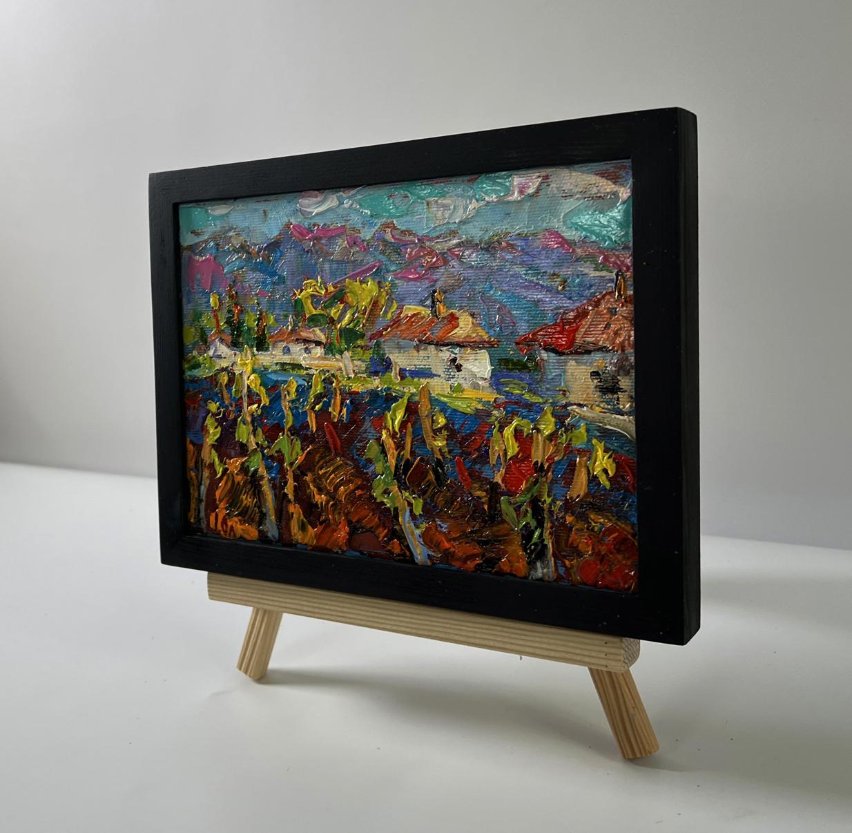 Oil painting Clean village air by Oleksiy Ivanyuk in black frame