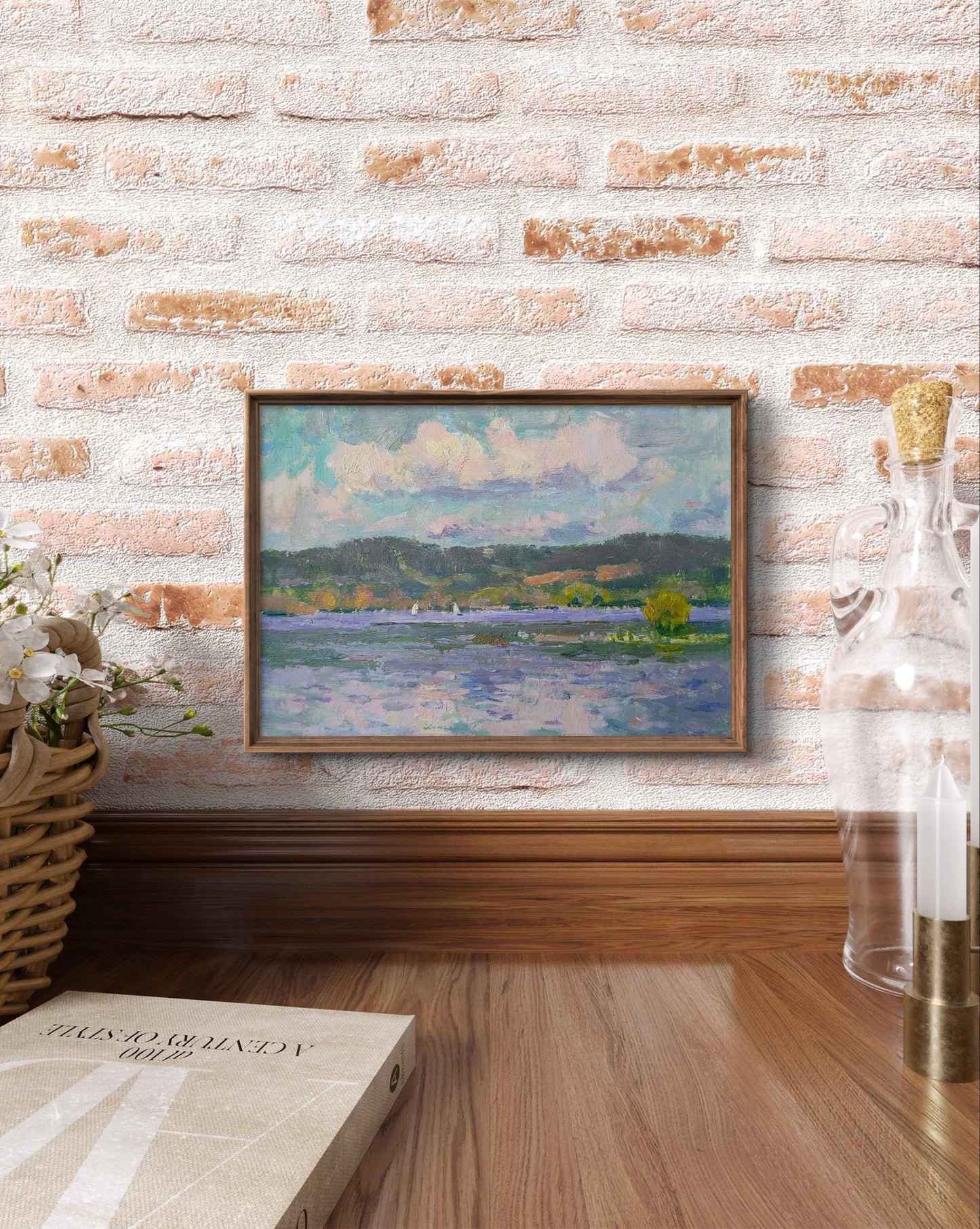 Framed impressionist oil painting Reservoir by Yury Konovalov