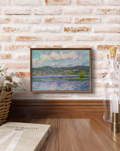 Framed impressionist oil painting Reservoir by Yury Konovalov