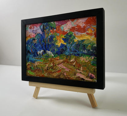 Oil painting Evening nature by Oleksiy Ivanyuk in black frame