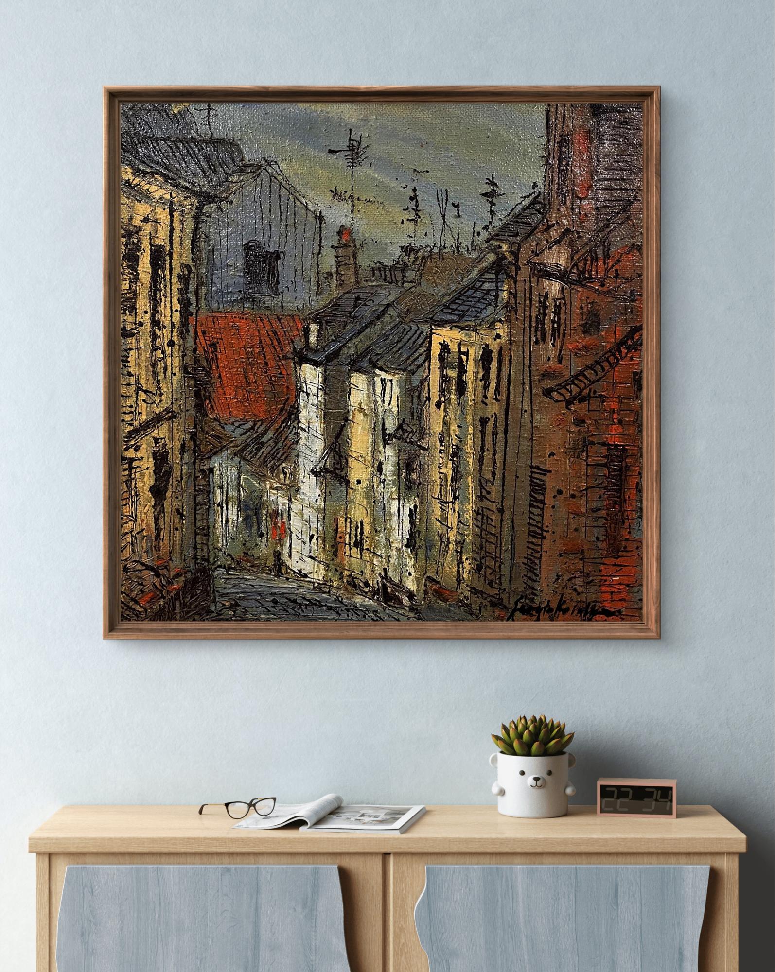 Oil painting City Descent by Serhiy Kovalev in wooden frame