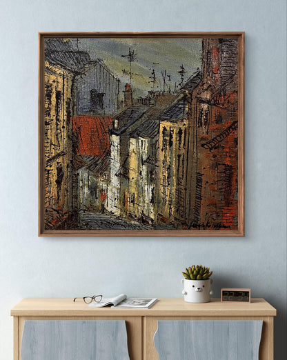 Oil painting City Descent by Serhiy Kovalev in wooden frame