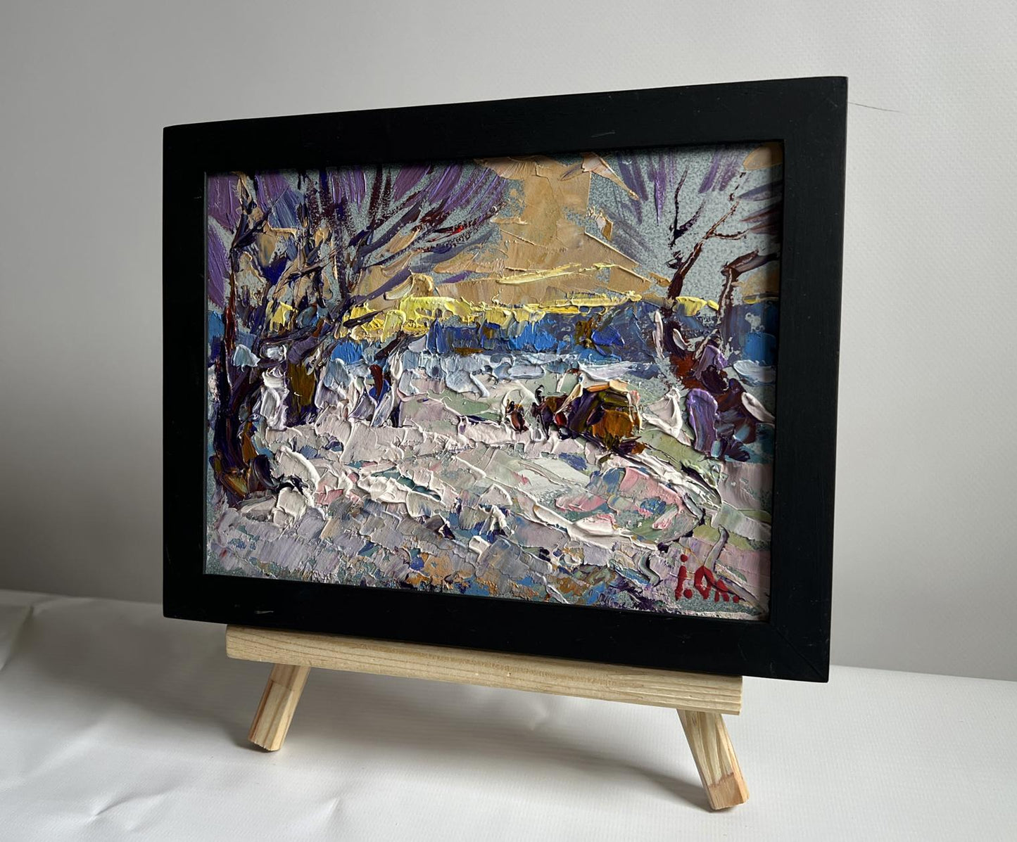 Oil painting Return Home in the Evening in Winter by Oleksiy Ivanyuk, framed