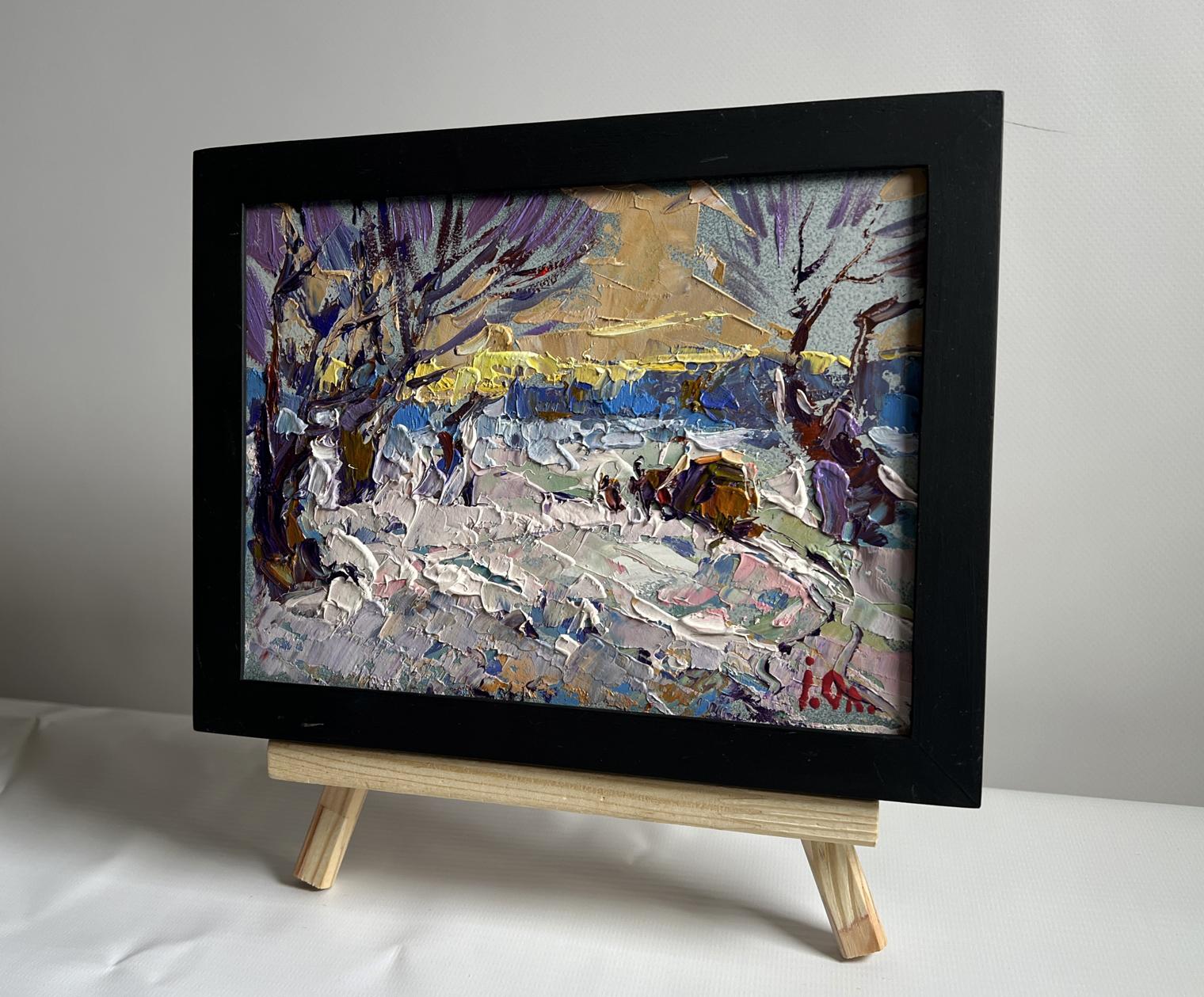 Oil painting Return Home in the Evening in Winter by Oleksiy Ivanyuk, framed