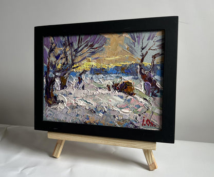 Oil painting Return Home in the Evening in Winter by Oleksiy Ivanyuk, framed