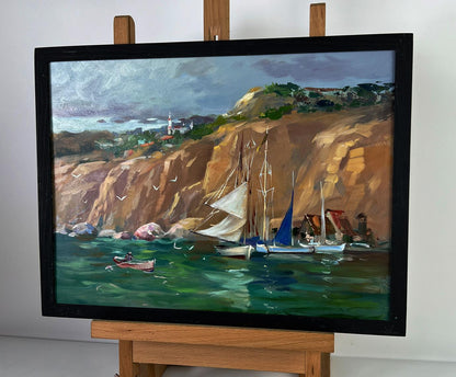 Oil painting Ships at the mountain by Yuriy Suprunchuk in black frame