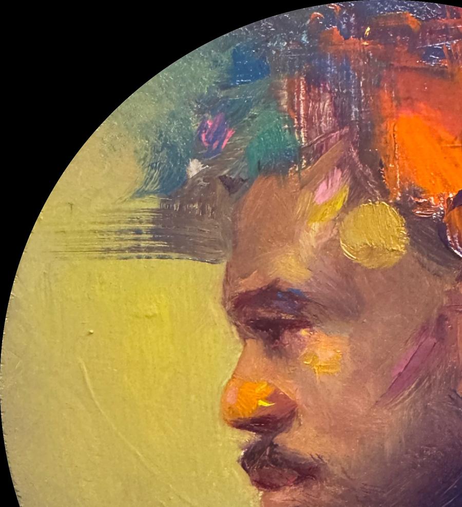 Oil painting Life of the Party by Annam Butt, vibrant textured man profile