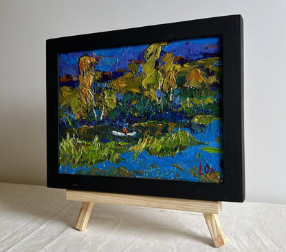 Oil painting Night rest in nature by Oleksiy Ivanyuk in black frame