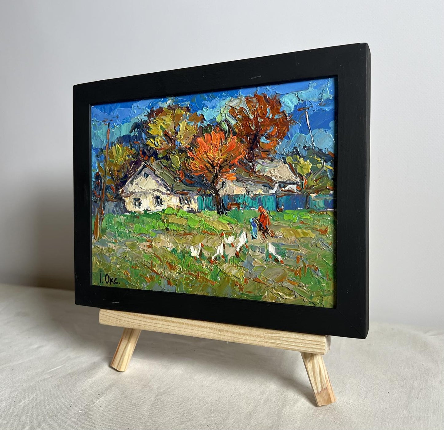 Oil painting Village street by Oksana Ivanyuk: vibrant autumn scene