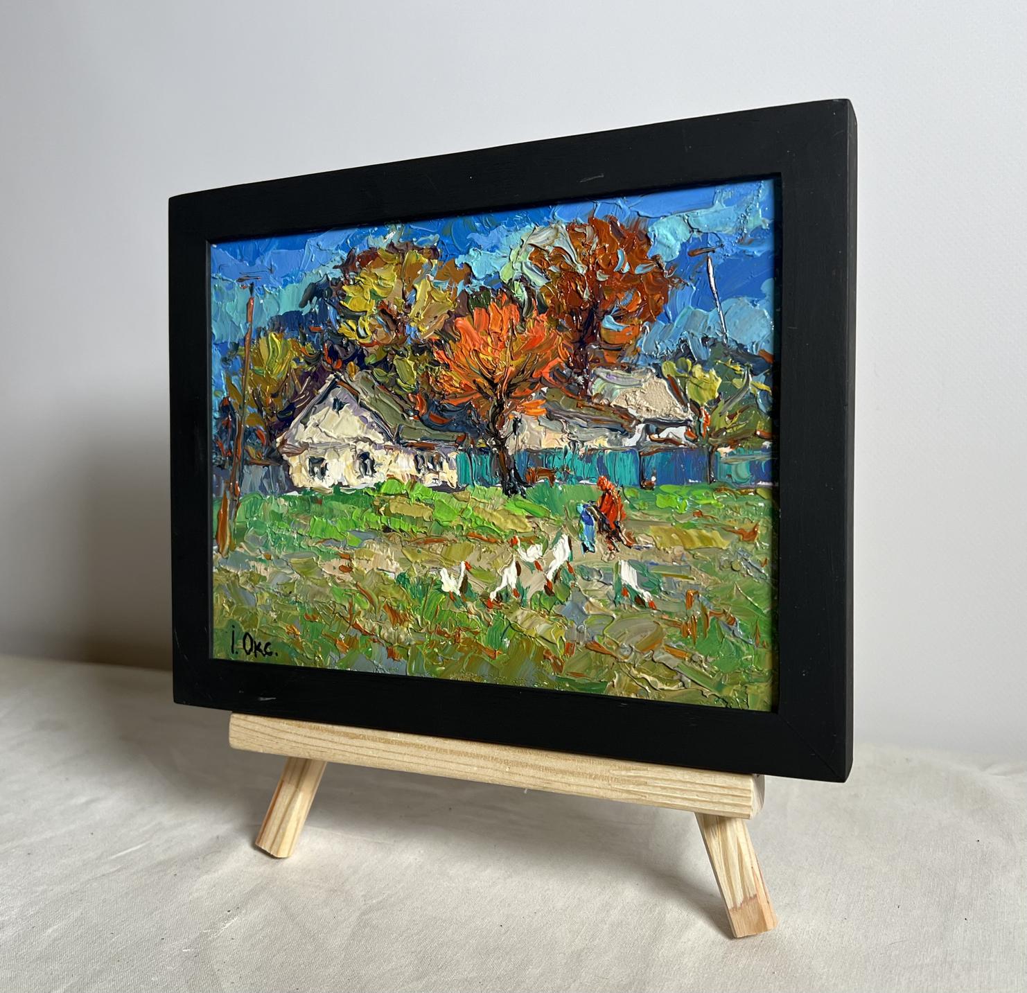 Oil painting Village street by Oksana Ivanyuk: vibrant autumn scene