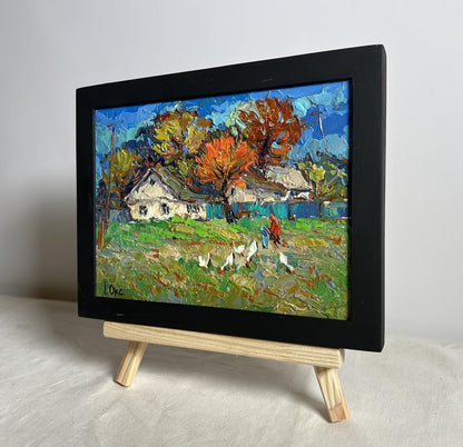 Oil painting Village street by Oksana Ivanyuk: vibrant autumn scene