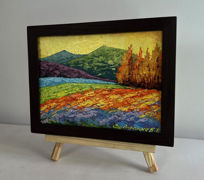 Oil painting Sunset tranquility of nature by V. Zadorozhnya in black frame