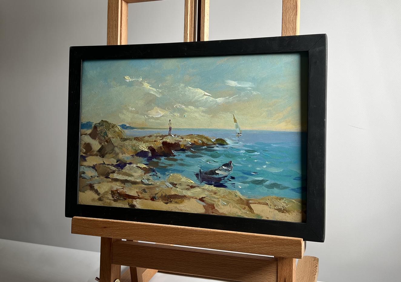 Oil painting Admire the sunset at sea by Yuriy Suprunchuk, coastal scene