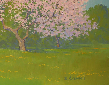 Oil painting of blooming cherry tree by Valery Savenets