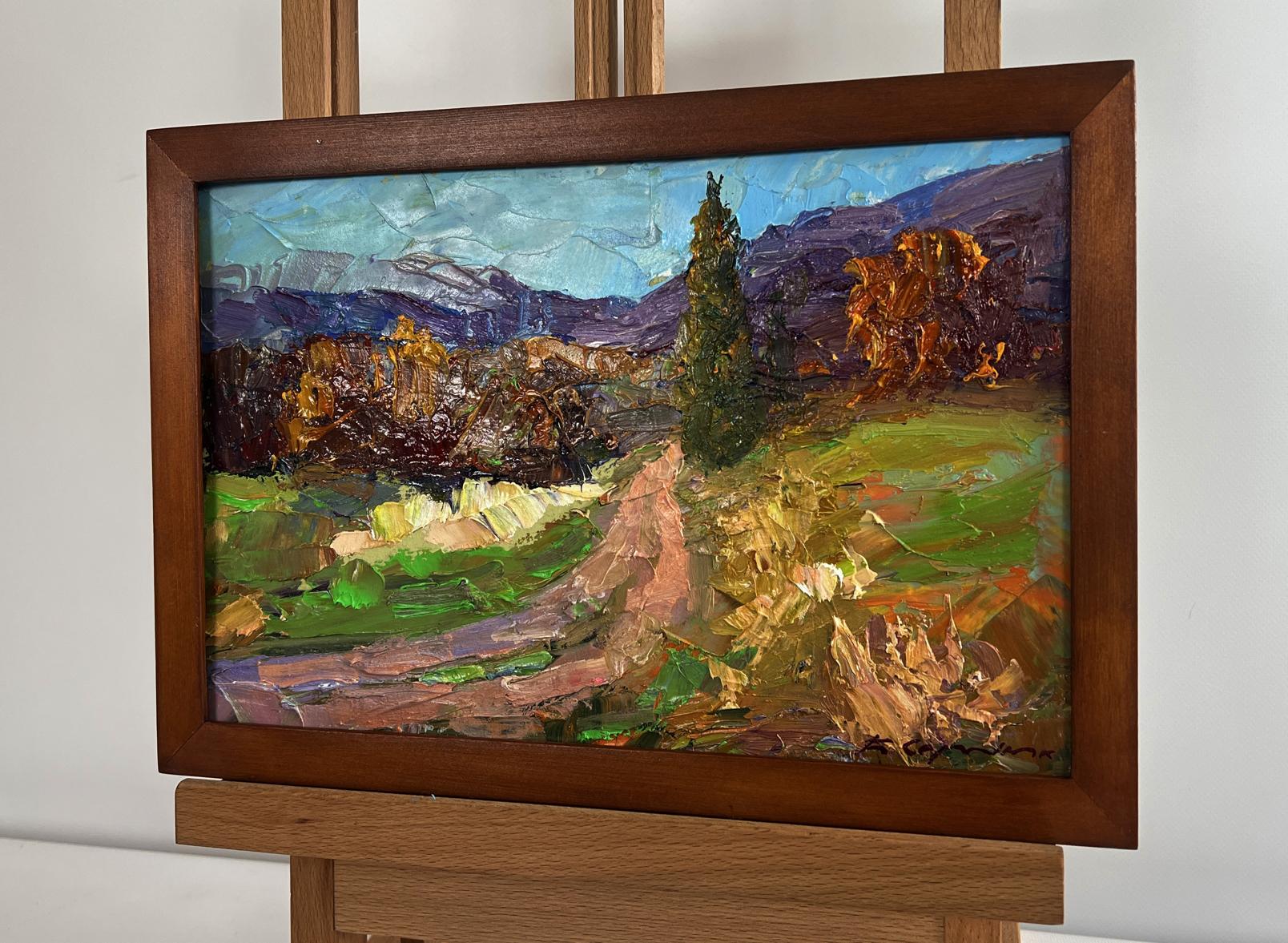 Oil painting Autumn road to the mountains by Boris Serdyuk in wooden frame