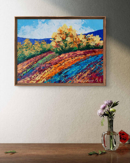 Oil painting Autumn days in the mountains by V. Zadorozhnya, lavender fields