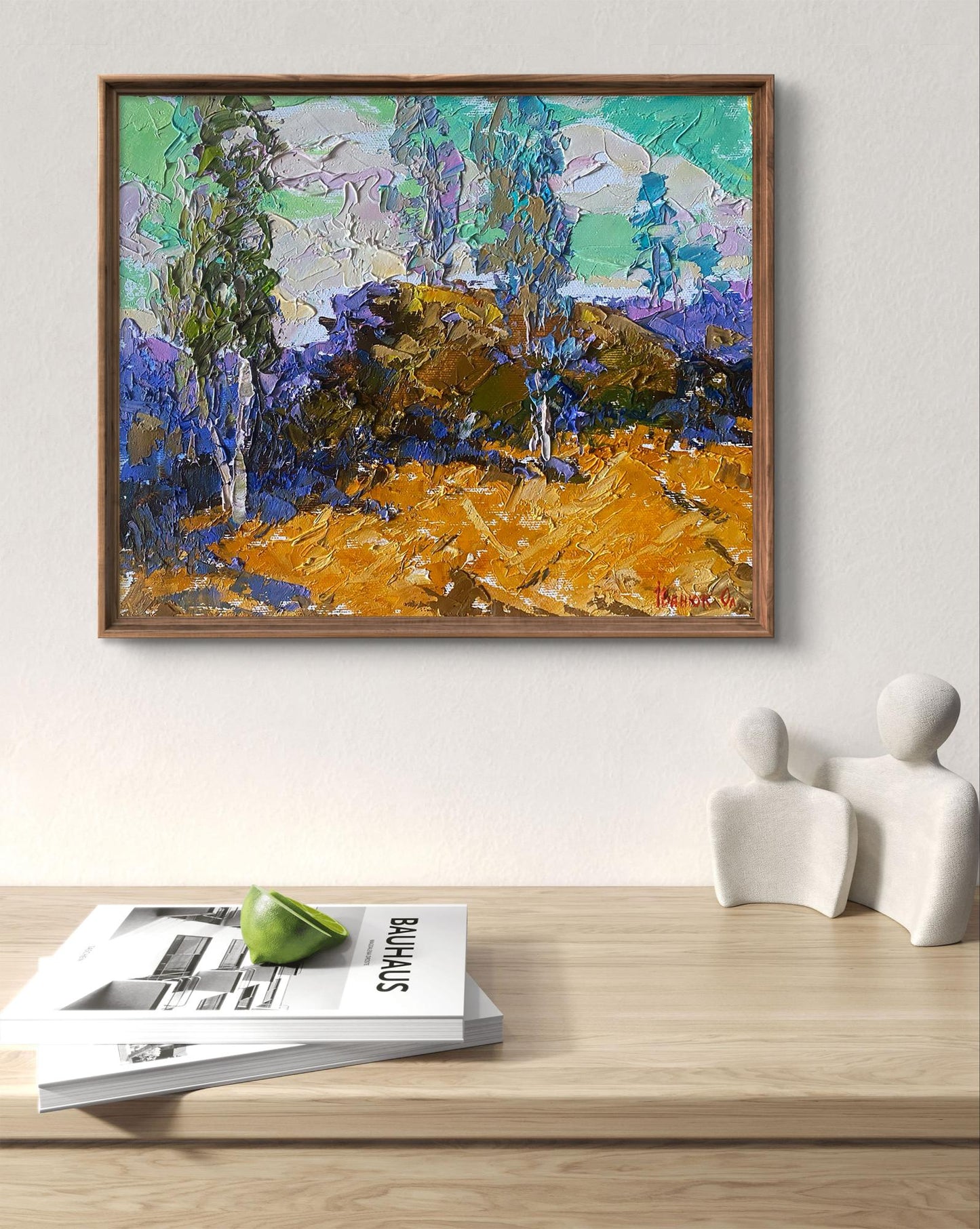 Oil painting Between the Trees by Oleksiy Ivanyuk in wooden frame