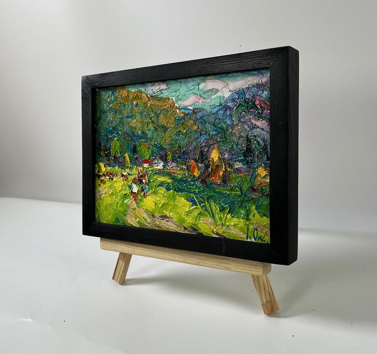 Oil painting Hot summer month Oksana Ivanyuk in black frame