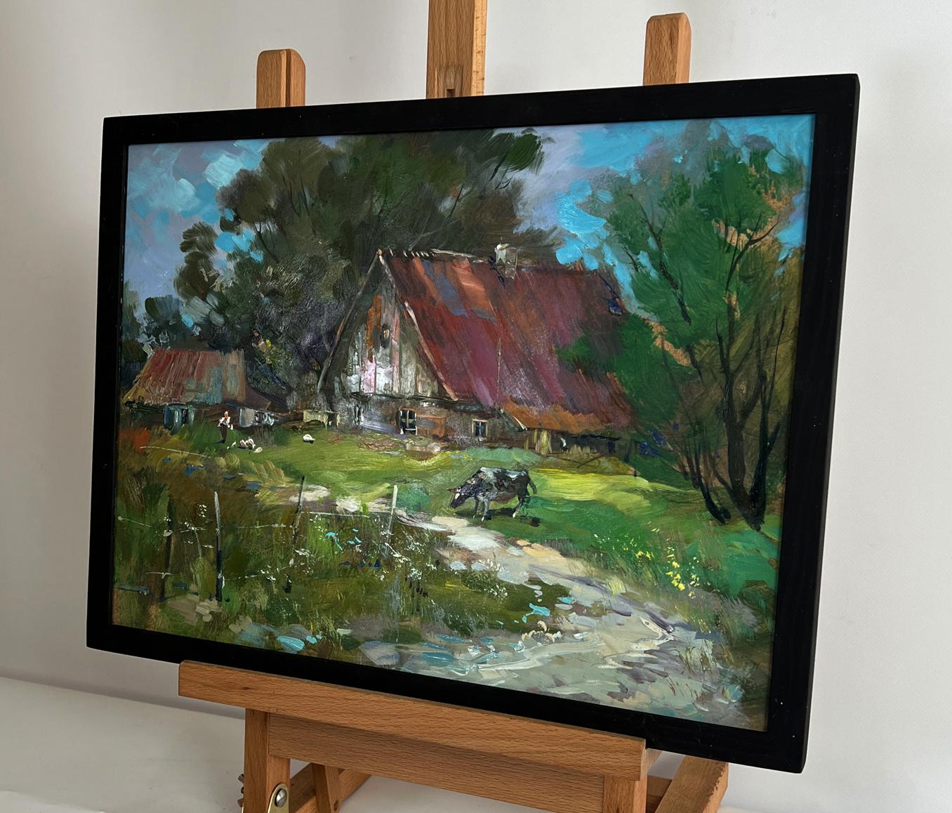 Oil painting The road to the village by Yuriy Suprunchuk rustic barn scene