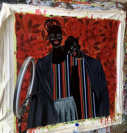 Acrylic painting Support Among the Red Flowers by Akintomide Akinshola