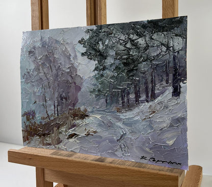 Oil painting Without a Trace by Boris Serdyuk, textured winter landscape