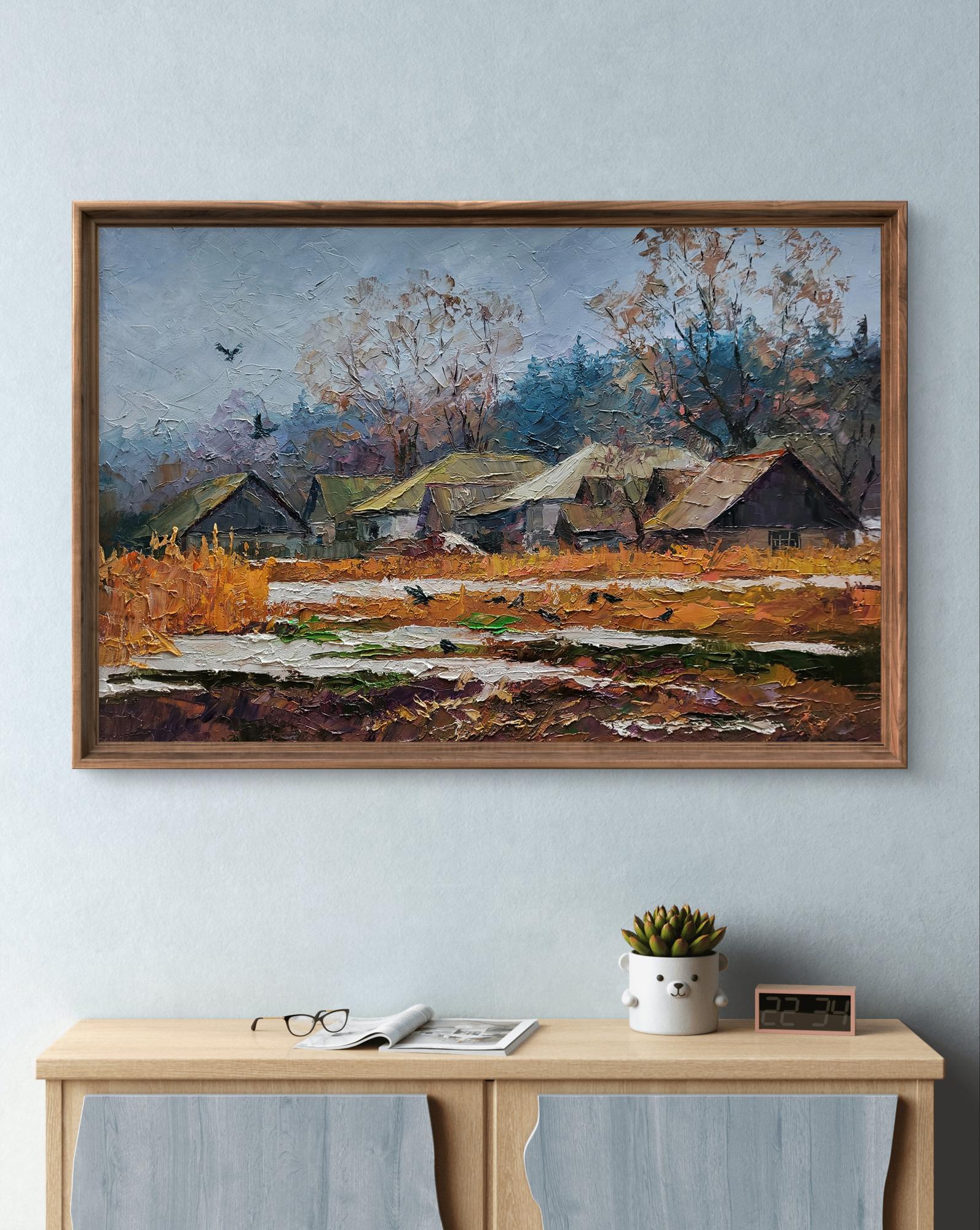 Oil painting The first snow fell in the village by Boris Serdyuk