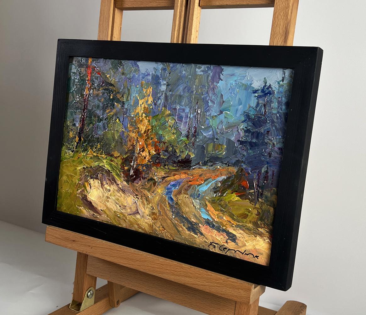 Oil painting Road to the autumn forest by Boris Serdyuk in black frame