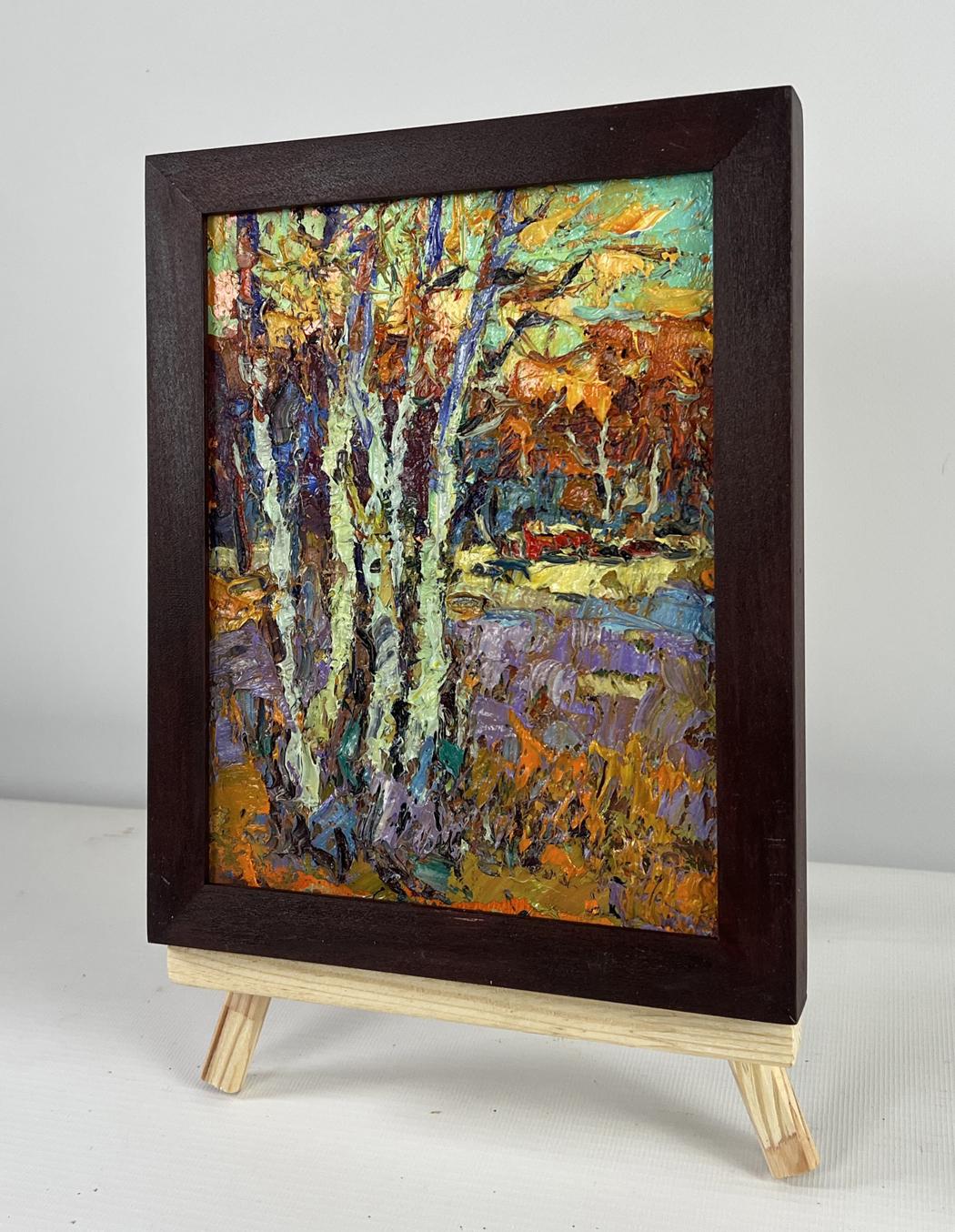 Oil painting Young aspens listen to the silence by Oksana Ivanyuk on easel