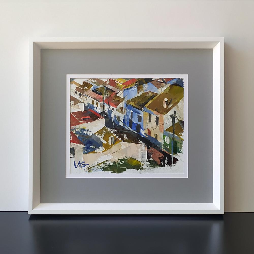Oil painting Early morning in the city by Volodymyr Gluhomanyuk framed