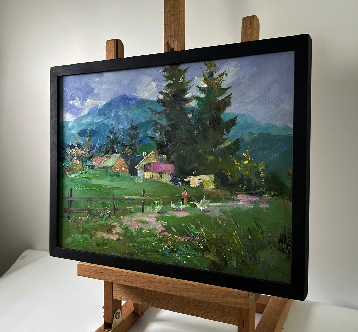 Oil painting Village in the mountains by Yuriy Suprunchuk pastoral landscape
