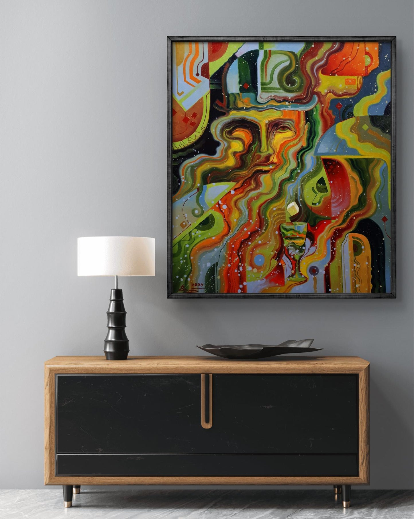 Oil painting Absinthe Man by Sergiy Voichenko in black frame
