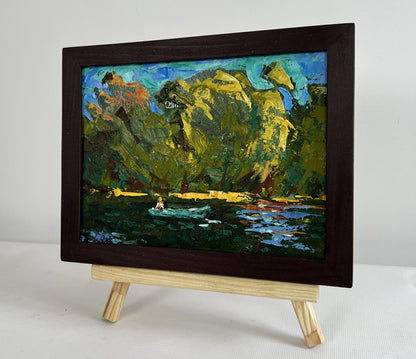 Oil painting Boating holidays by Oksana Ivanyuk, vibrant landscape reflection