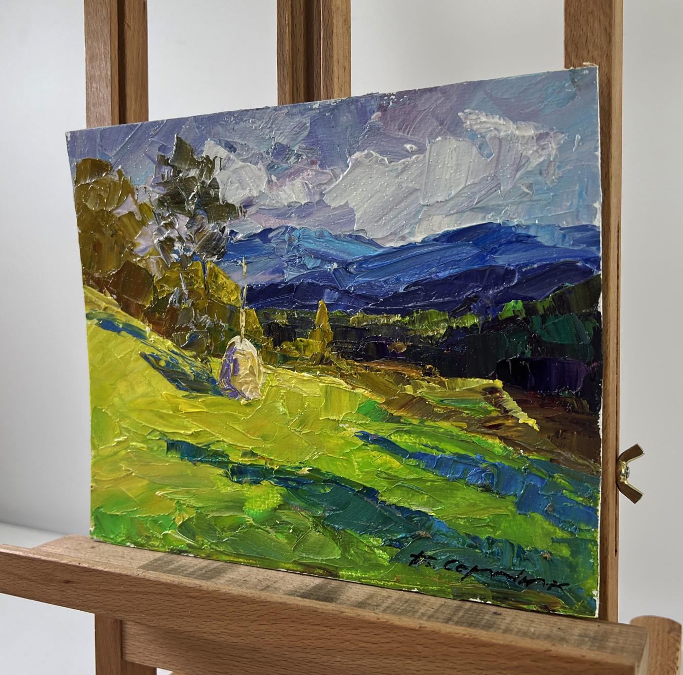 Vibrant oil painting Haystack in the mountains by Boris Serdyuk with egg