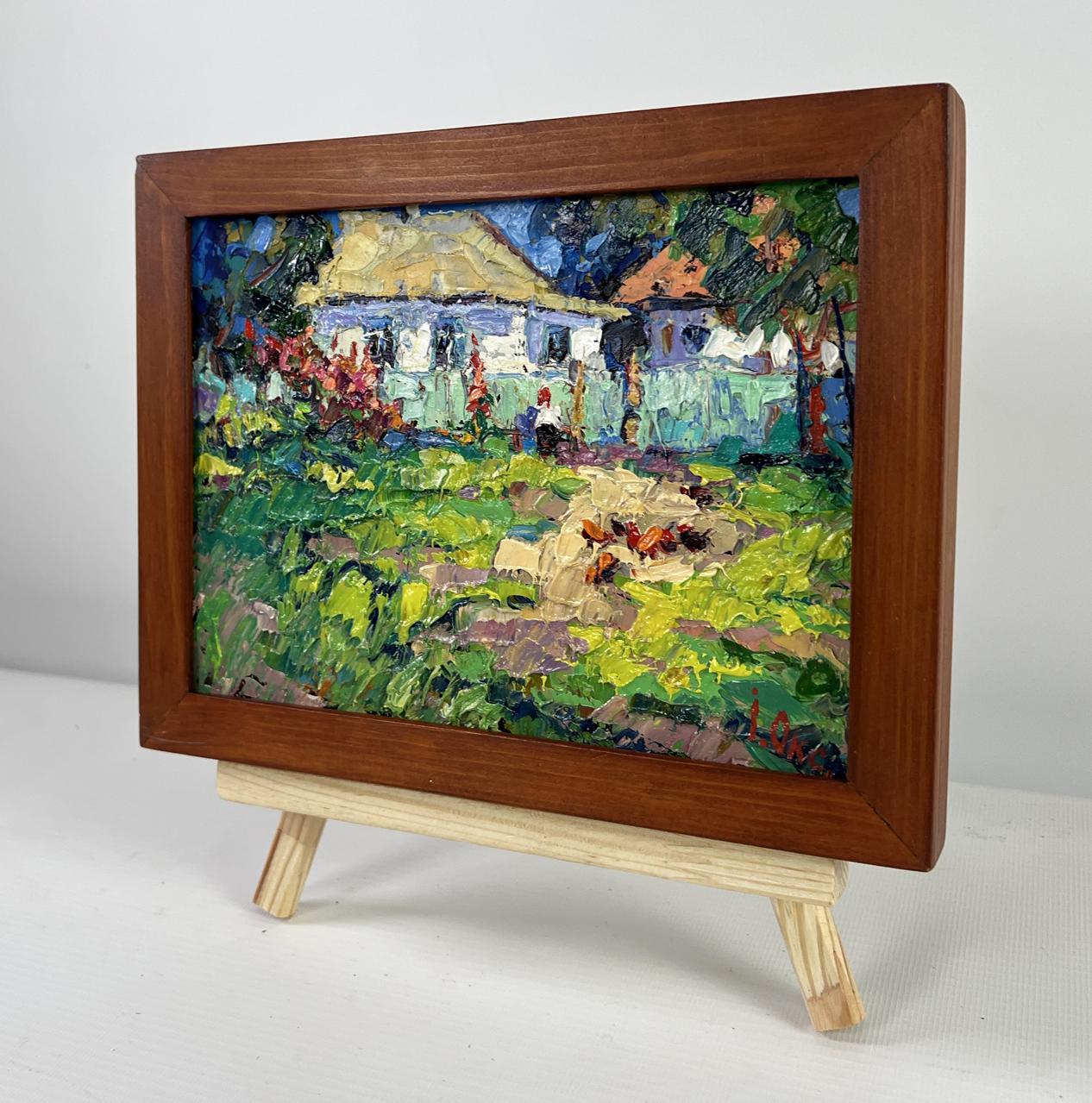 Oil painting House in the village Oksana Ivanyuk rustic framed miniature countryside scene