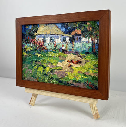 Oil painting House in the village Oksana Ivanyuk rustic framed miniature countryside scene