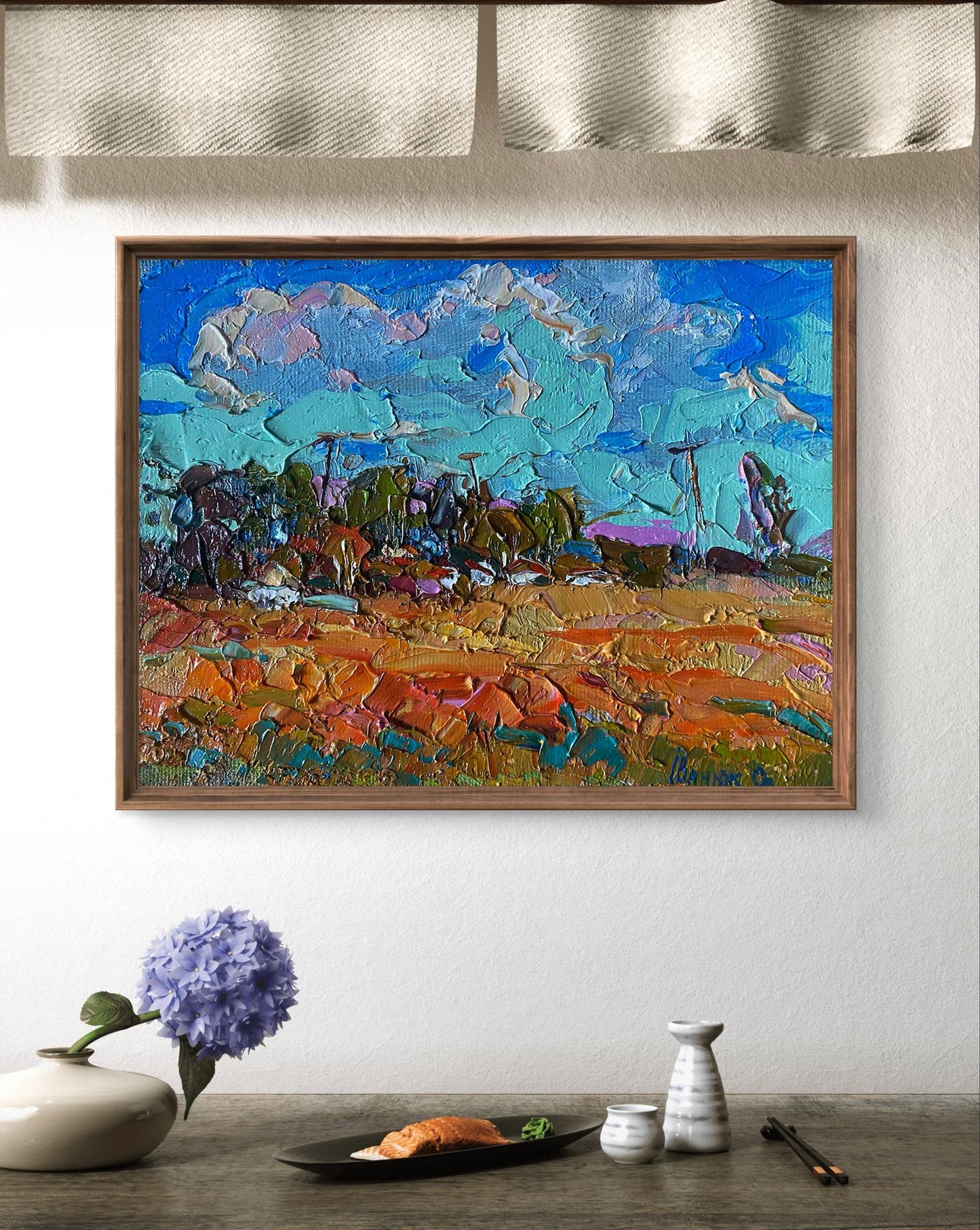 Oil painting Buckwheat stubble by Oleksiy Ivanyuk in wooden frame