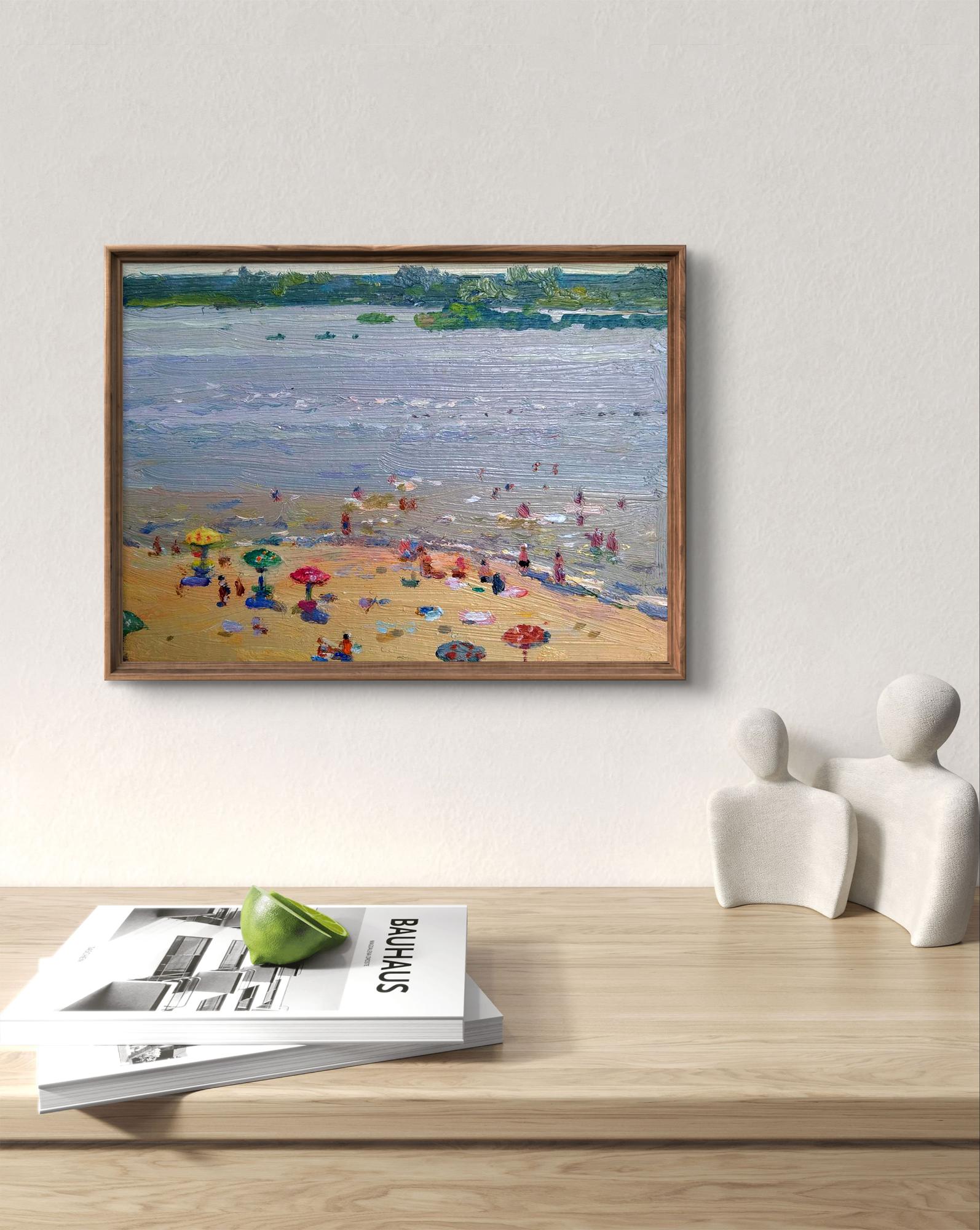 Framed impressionist Oil painting City beach by Yury Konovalov
