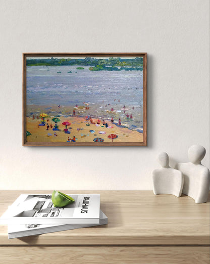 Framed impressionist Oil painting City beach by Yury Konovalov