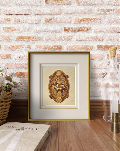 Framed vintage bird illustration by Oleksandr Zhmailo on aged parchment