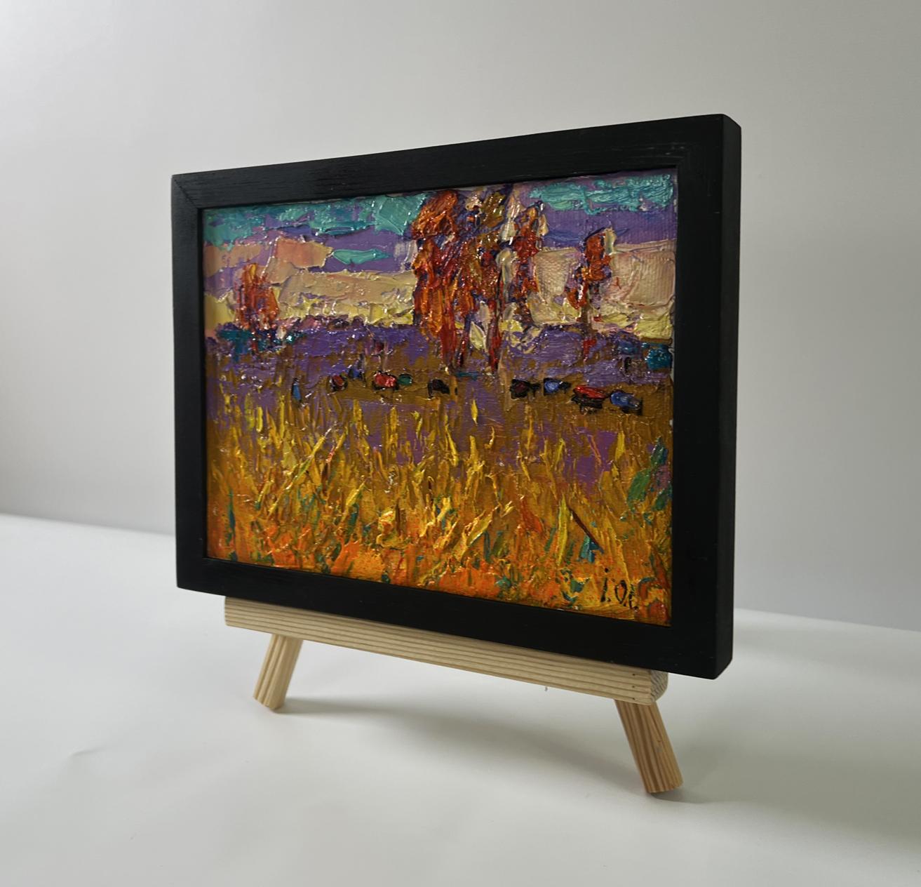 Oil painting Night on the field by Oleksiy Ivanyuk in black frame