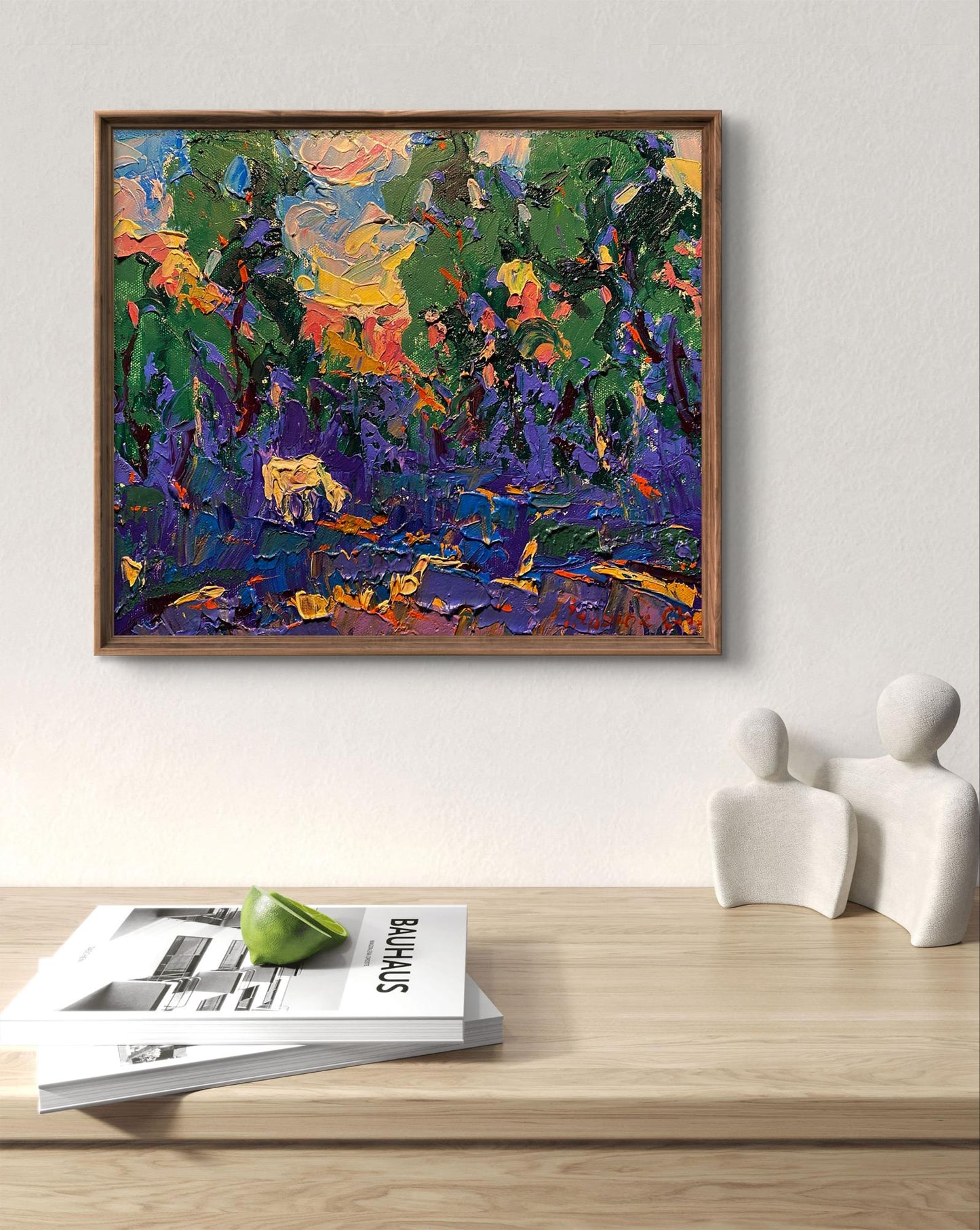 Oil painting Sunset beyond the forest by Oleksiy Ivanyuk in rustic frame