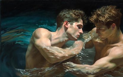Oil painting Fighting Your Ego in the Water Richard Fox
