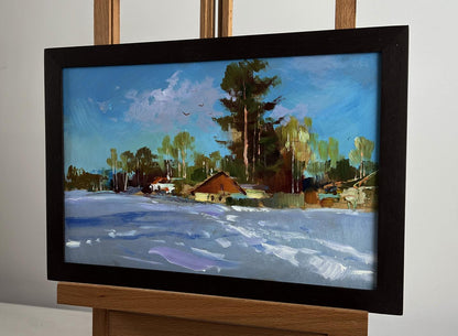 Framed oil painting Winter calm in the village by Yuriy Suprunchuk