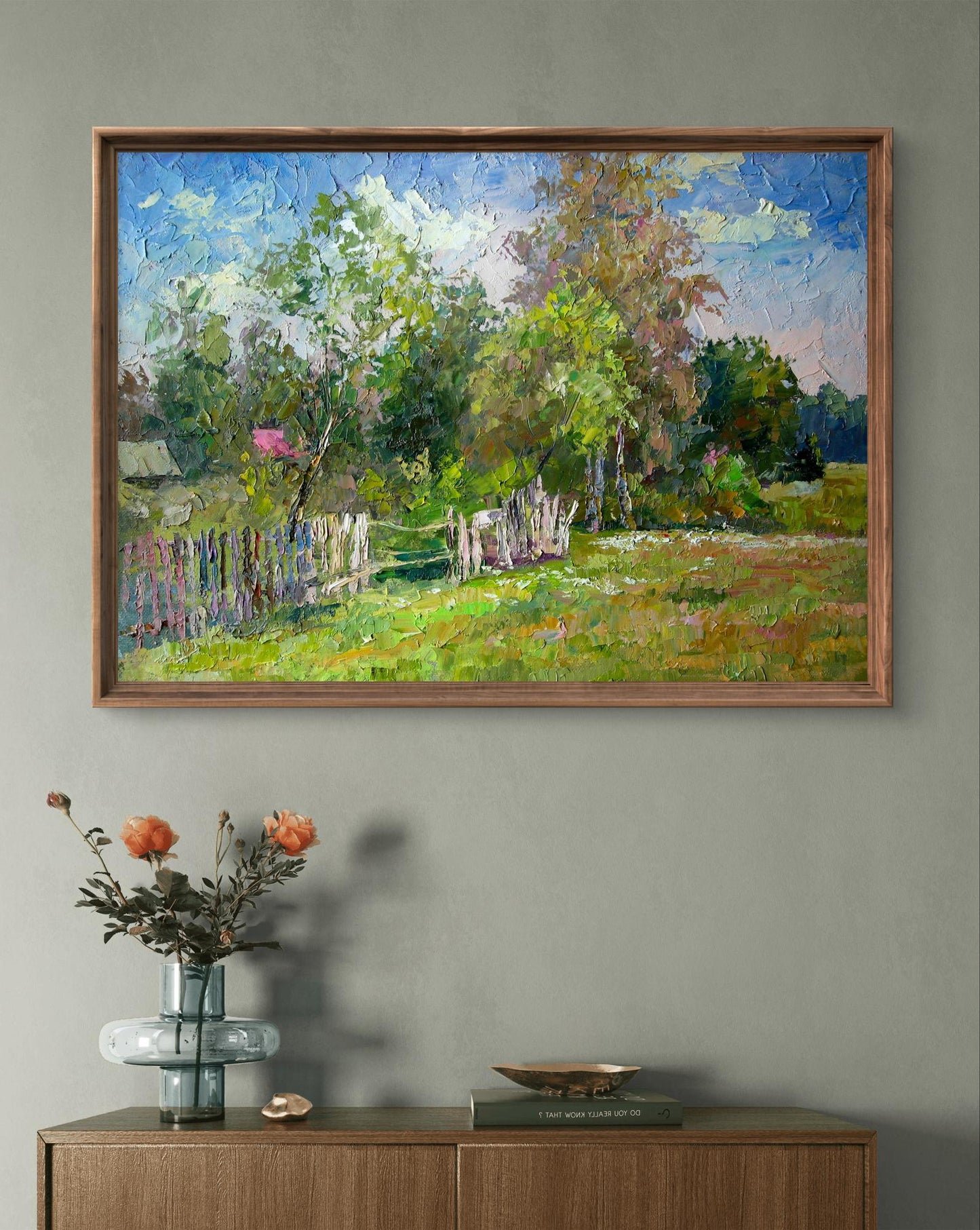 Oil painting On the outskirts by Boris Serdyuk rustic countryside scene