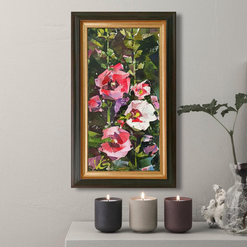 Oil painting Red flowers by Volodymyr Gluhomanyuk in two-toned frame