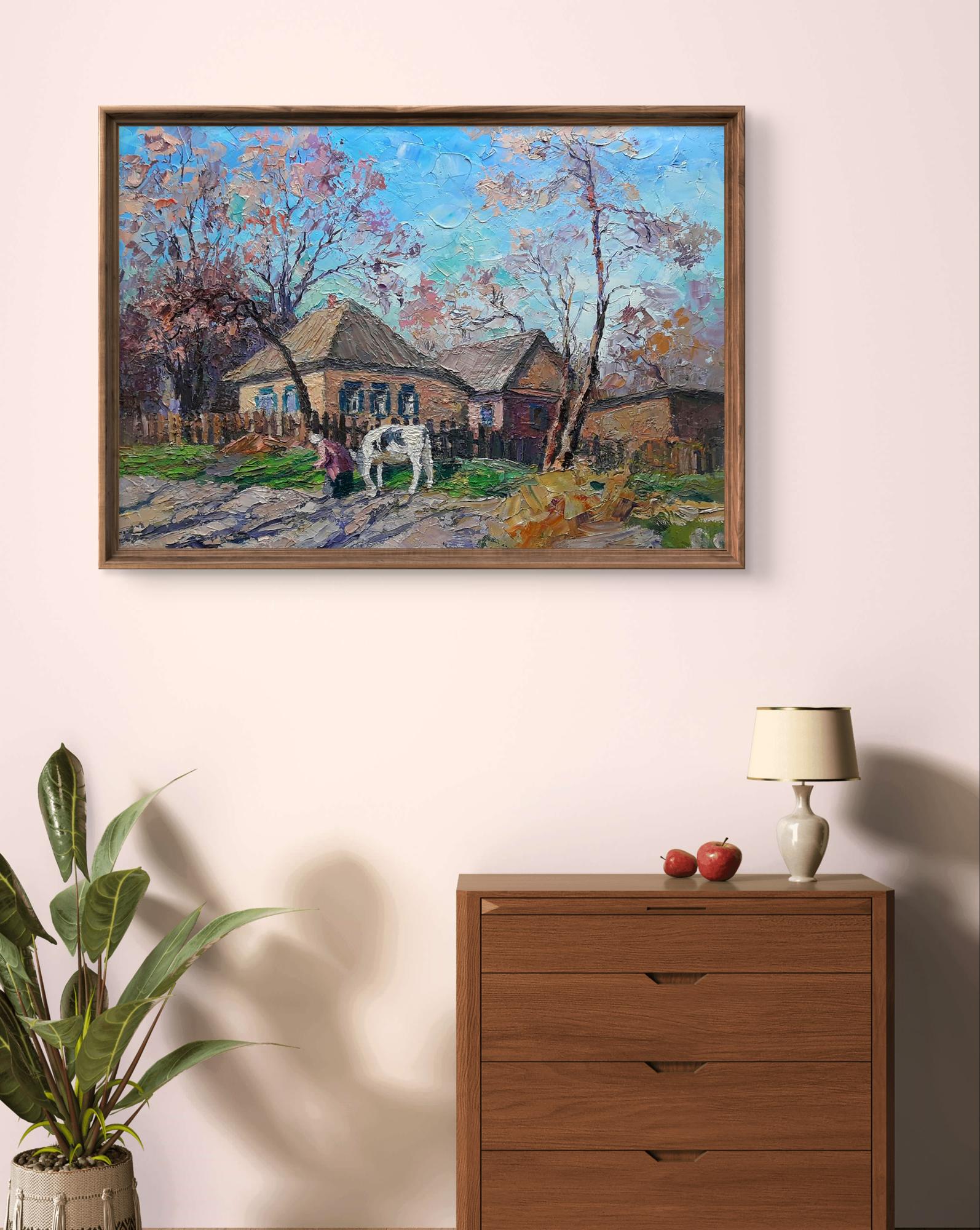 Oil painting Rural landscape by Boris Serdyuk village scene