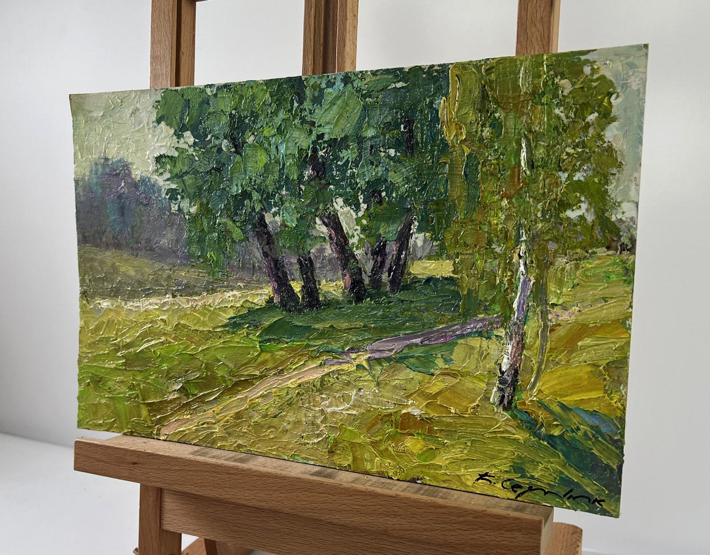 Oil painting In the sunlight by Boris Serdyuk: sunlit green landscape