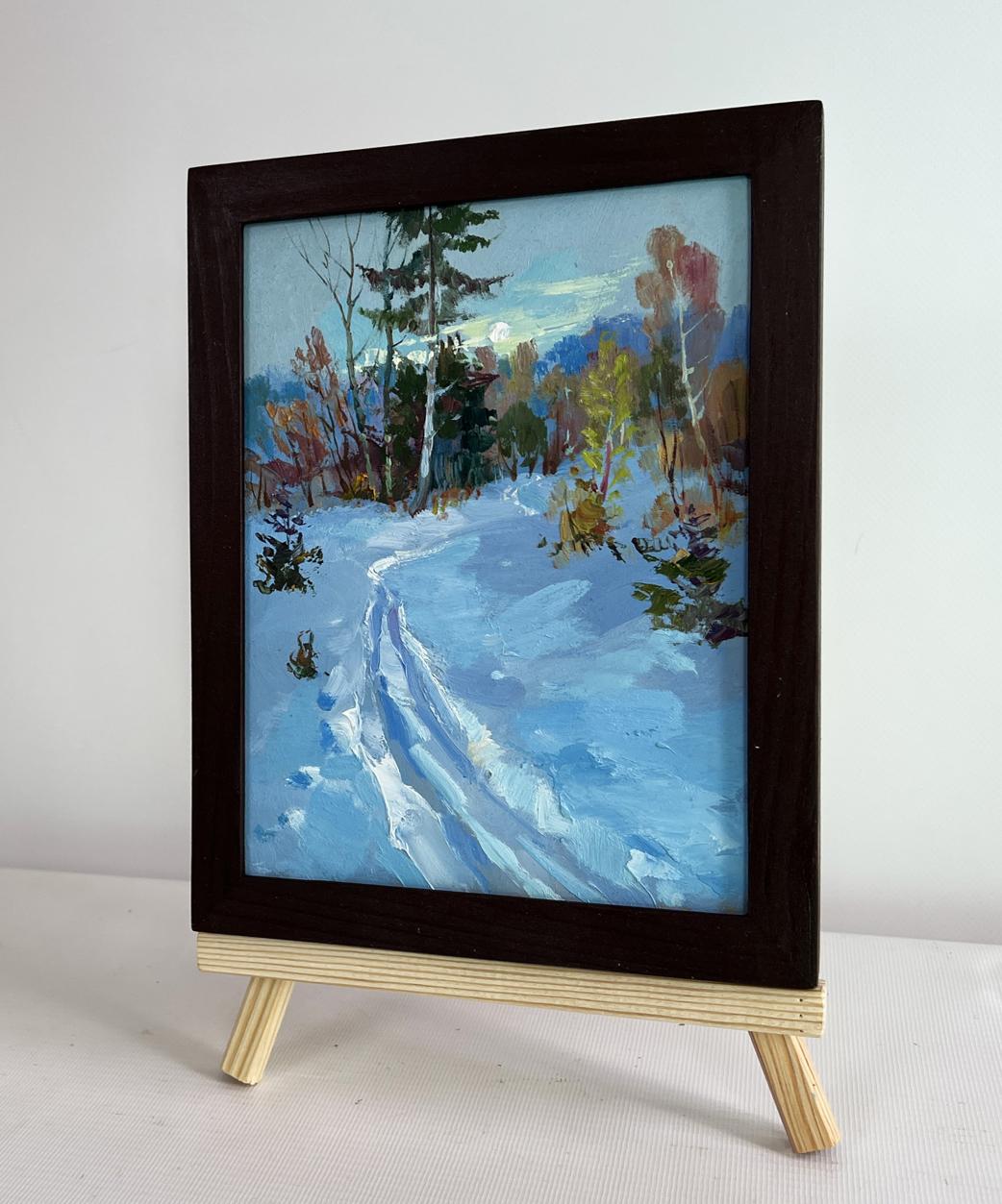 Oil painting Winter sunset in the forest by Yuriy Suprunchuk, framed