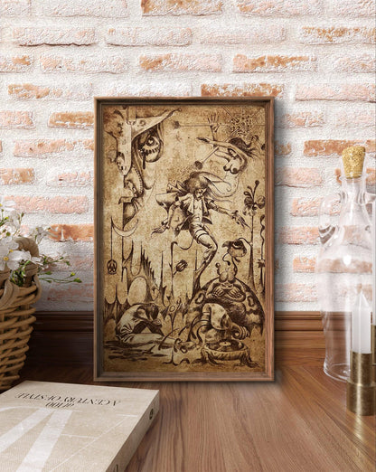 Framed vintage etching Falling into the sky by Oleksandr Zhmailo